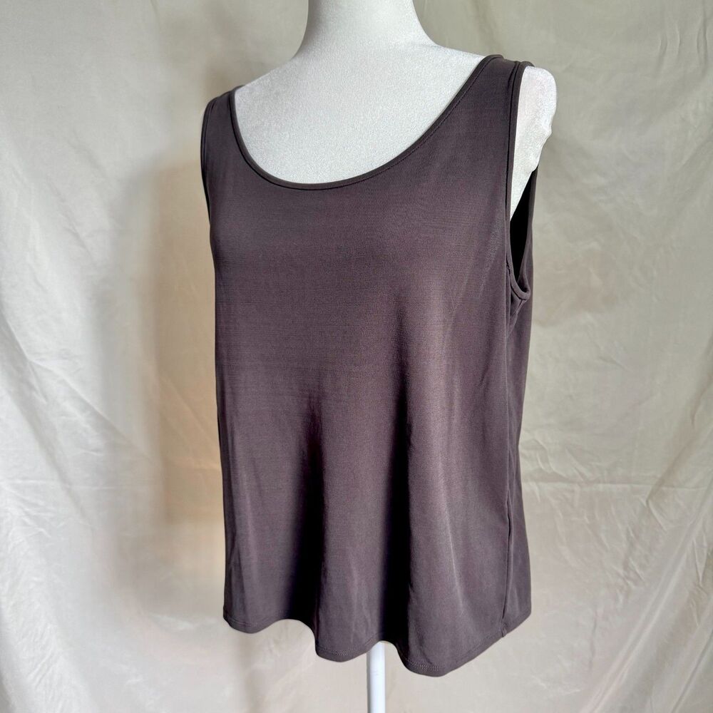 Eileen Fisher 100% silk tank top womens L taupe scoop neck minimalist layering